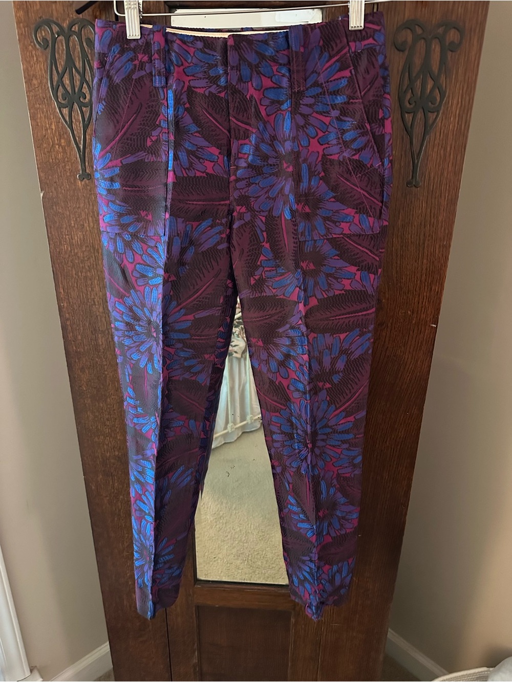 Floral Stretch Crop Pants - Purple/Blue - Picture 2 of 11